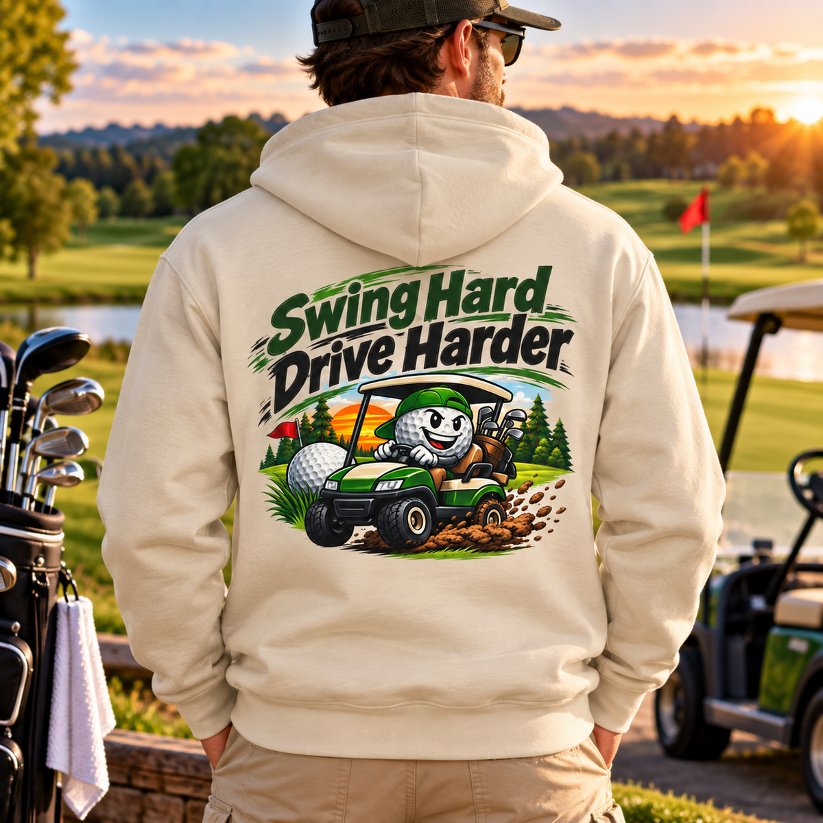 Sweat à capuche de golf amusant Petit imprimé avant Motif de golf