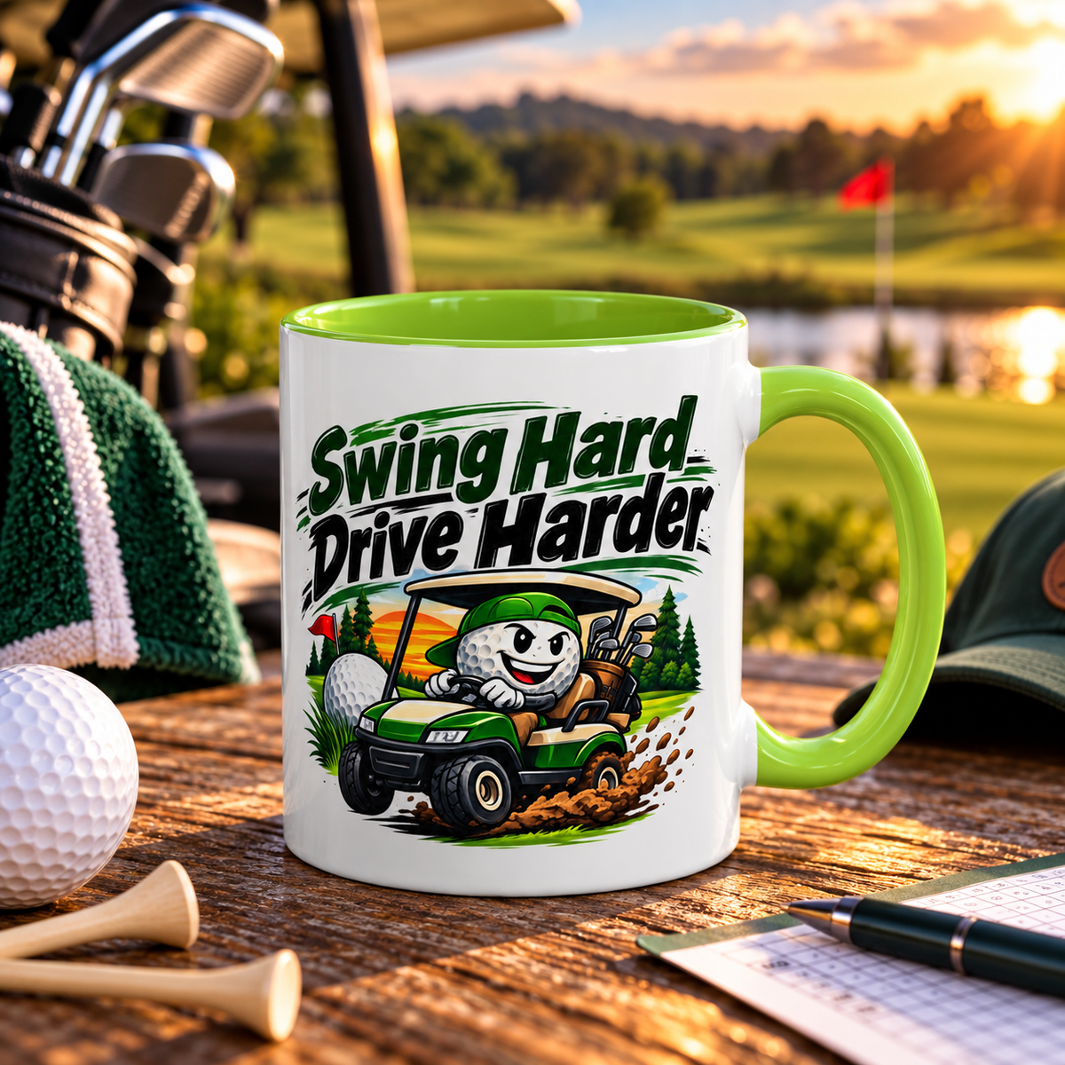 Swing Hard Golf Accent Mug – Drive Harder Golf Cart Design