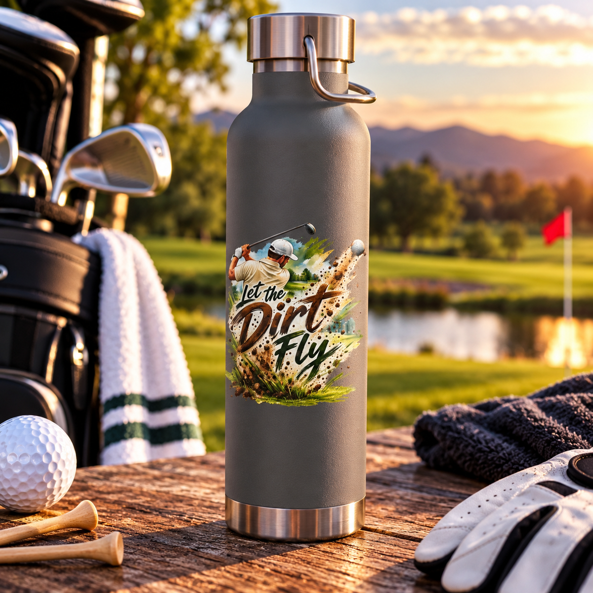 Let the Dirt Fly Golf Flask – Insulated Golf Water Bottle
