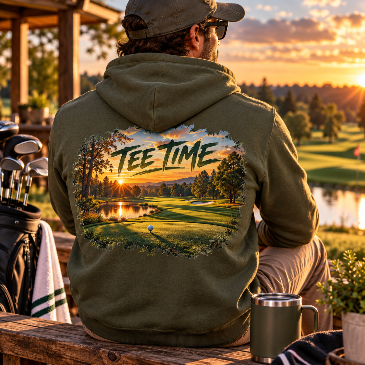 Tee Time Golf Hoodie – Sunset Golf Course Back Print