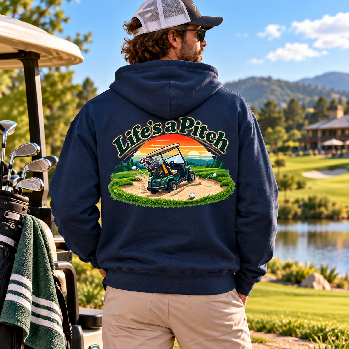 Life’s a Pitch Golf Hoodie – Golfer Back Print Hoodie