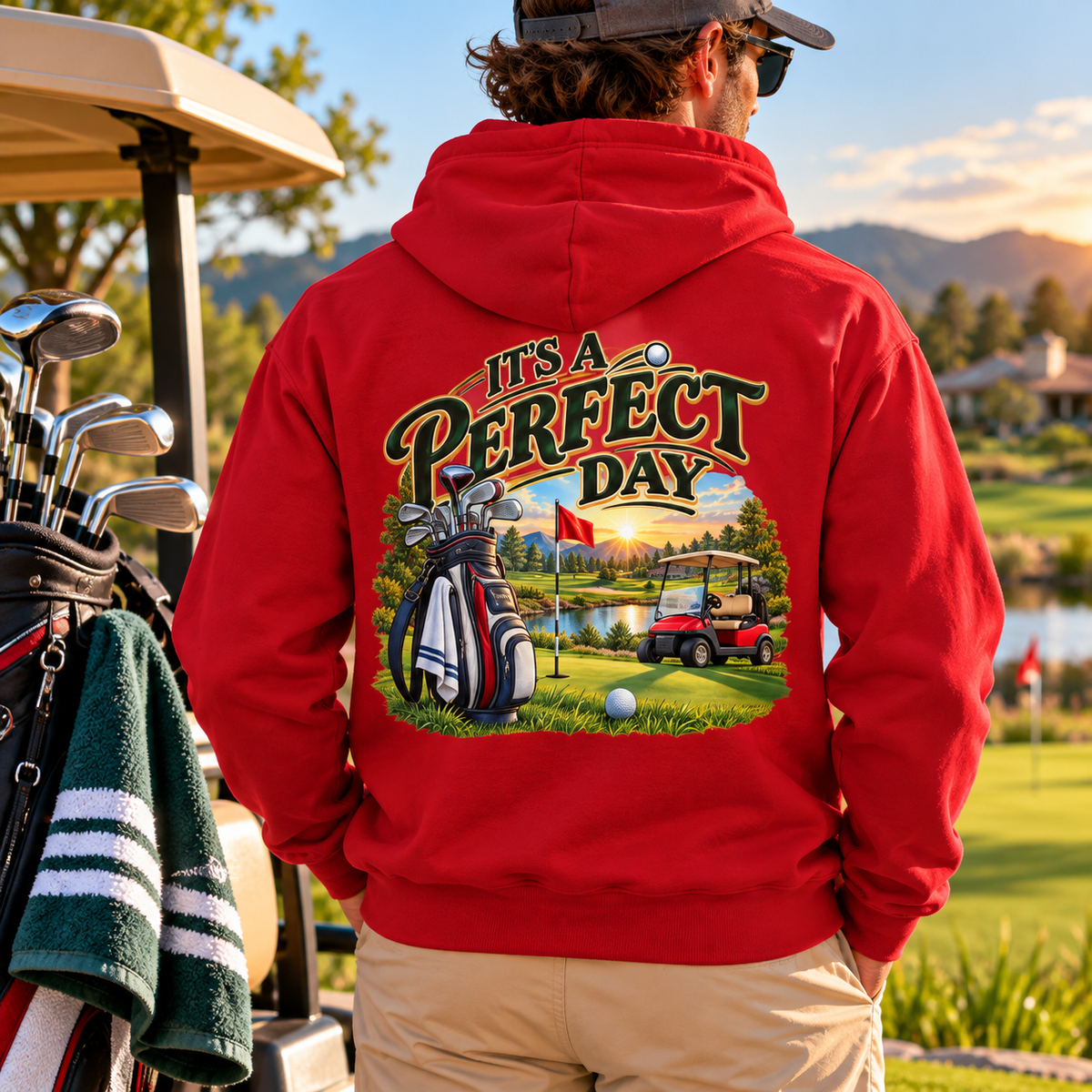 Sweat à capuche zippé graphique de golf « Perfect Day »