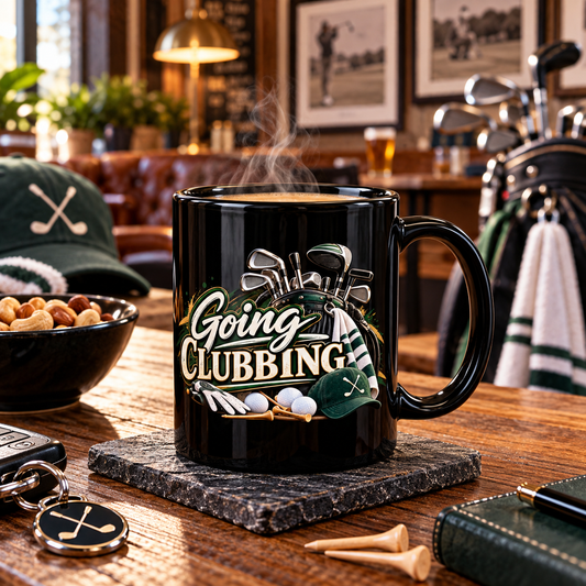 „Going Clubbing“ Golf-Tasse – Lustige schwarze Golfer-Tasse