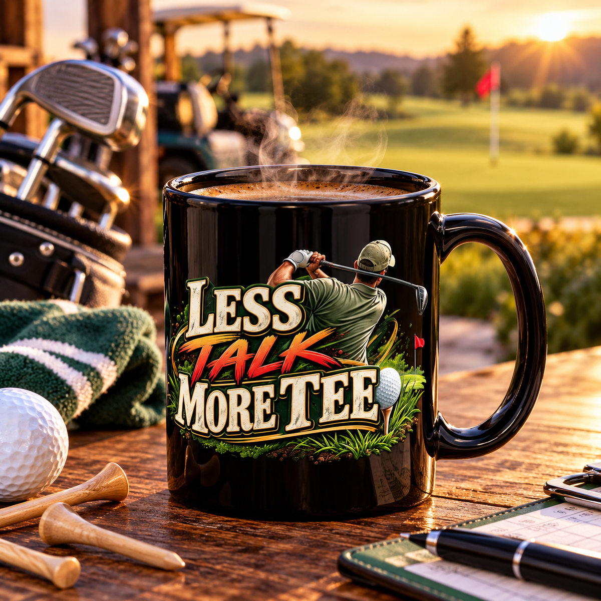 Less Talk More Tee Golf Mug – Funny Black Golfer Mug