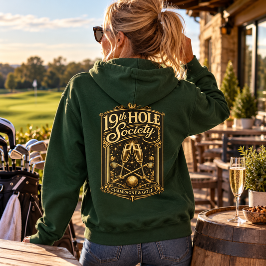 19th Hole Society Champagne and Golf Zip Hoodie