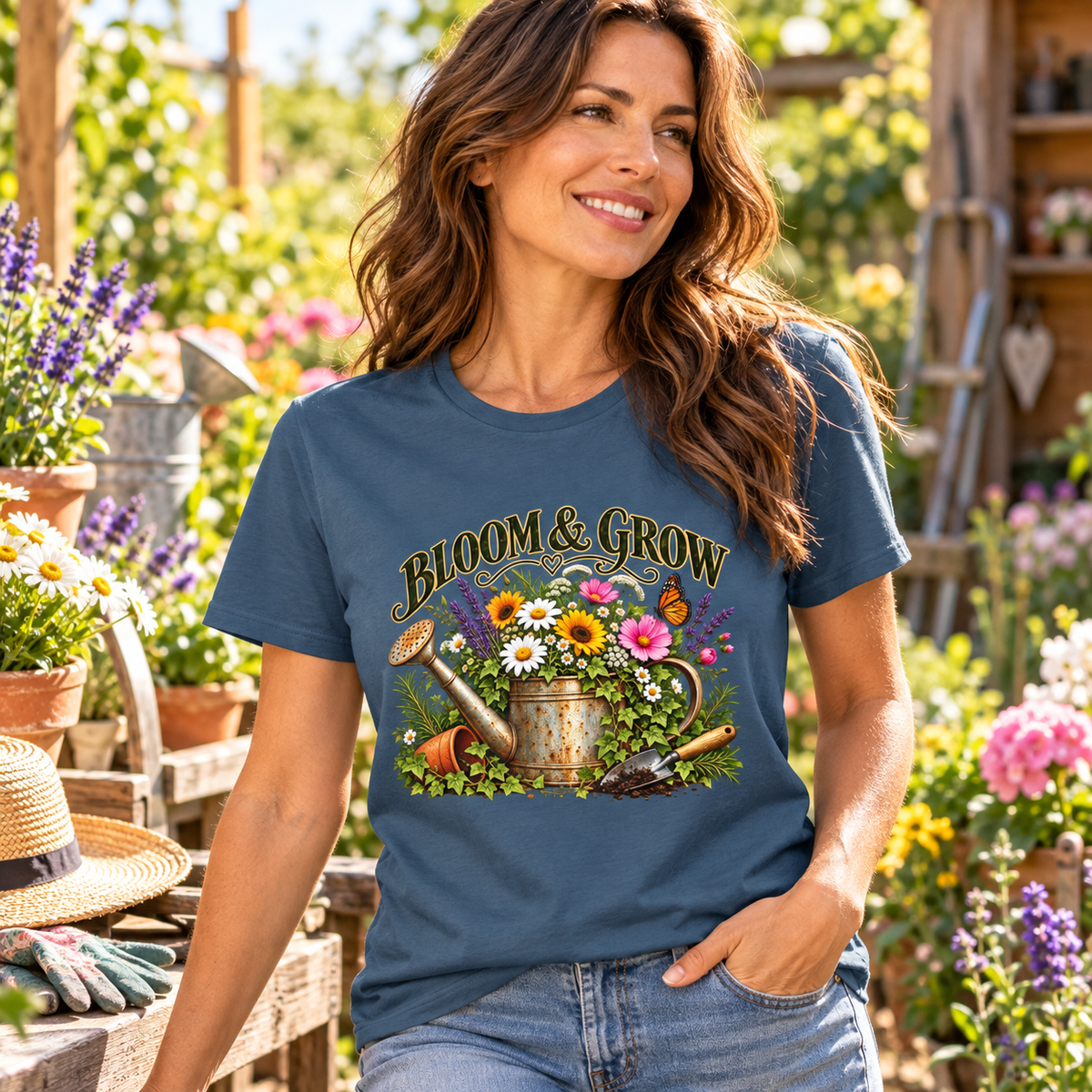 Bloom & Grow Vintage Garden – Front Print T-Shirt