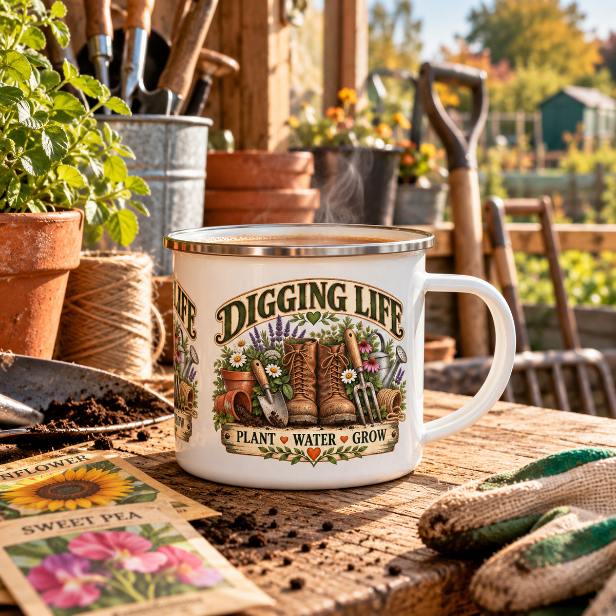 Digging Life Pflanze Wasser Wachsen Gärtner Emaille-Tasse
