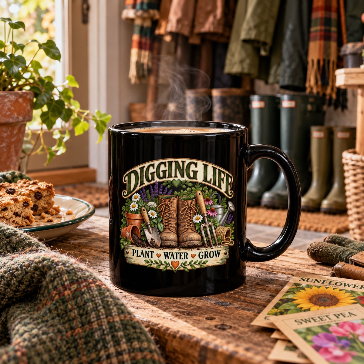 Digging Life Pflanze Wasser Wachsen Schwarze Tasse