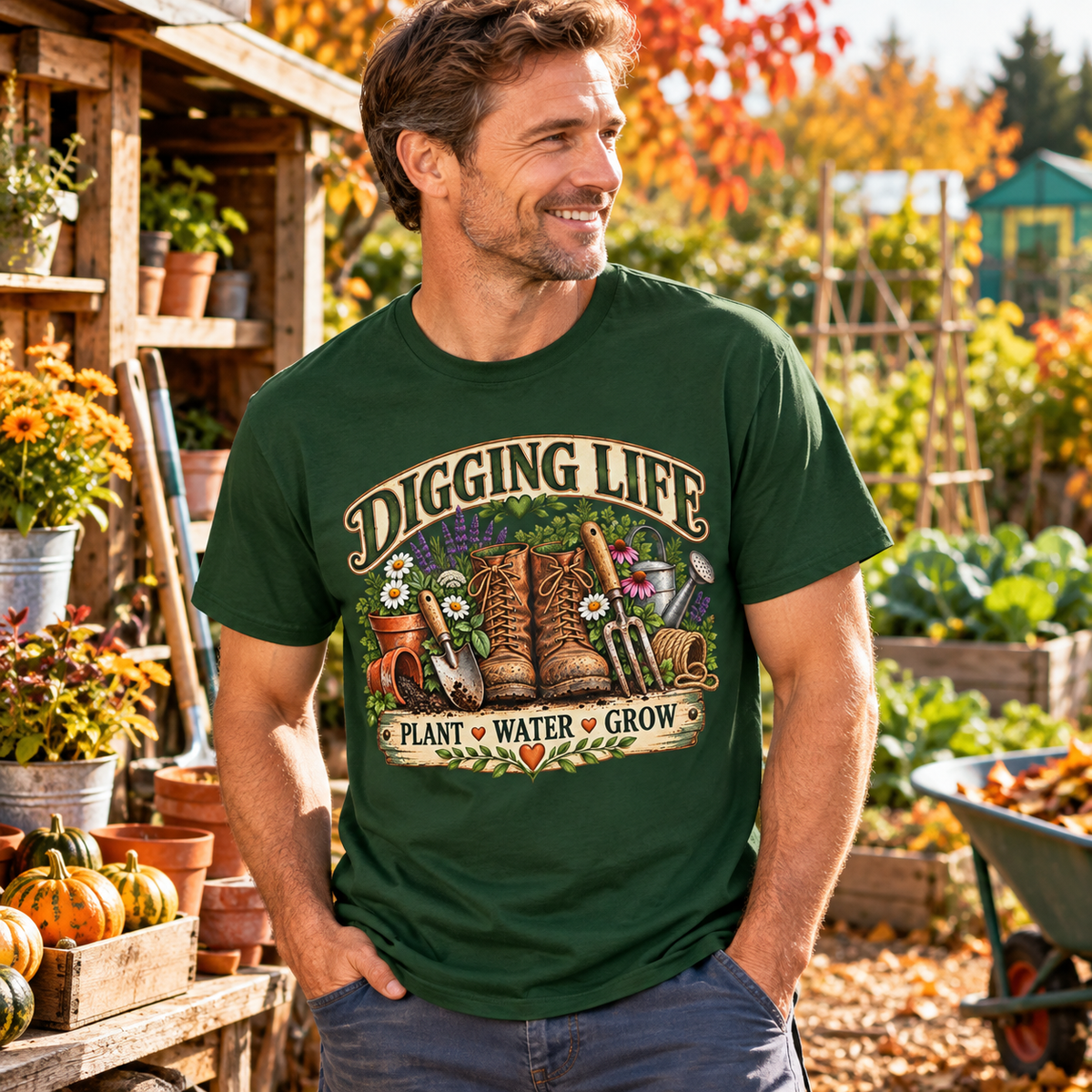 Digging Life Pflanze Wasser Wachsen Vintage Gartenarbeit T-Shirt