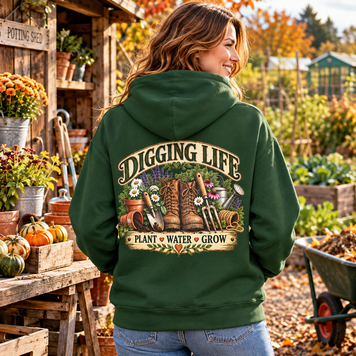 Garten-Hoodie im Vintage-Stil „Digging Life“