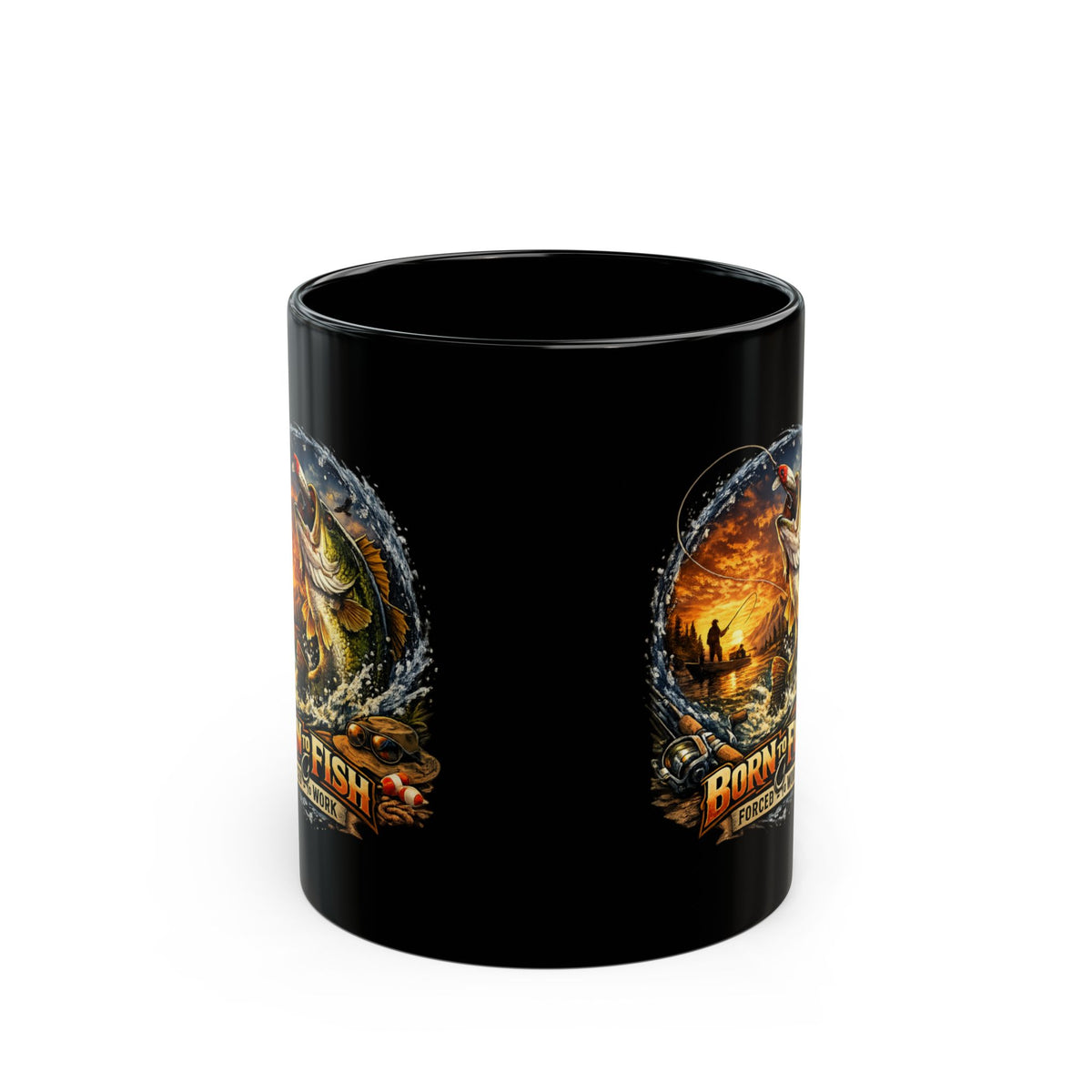 Born to Fish Forced to Work Black Mug – Angler Fishing Mug