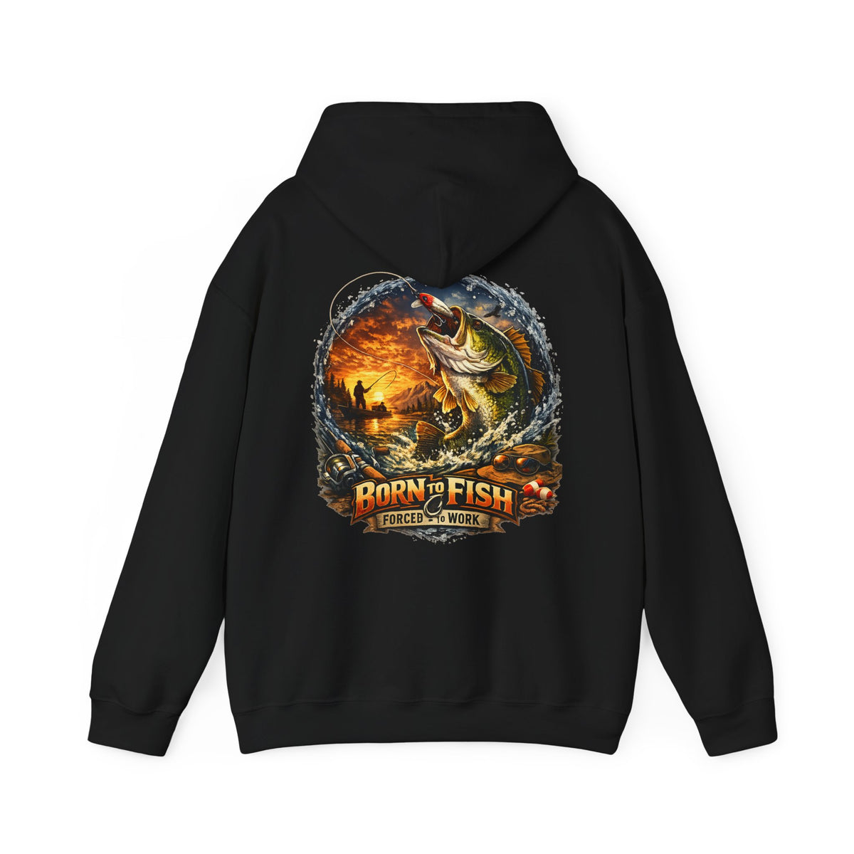Born to Fish Forced to Work Back Print Hoodie – Fishing Hoodie