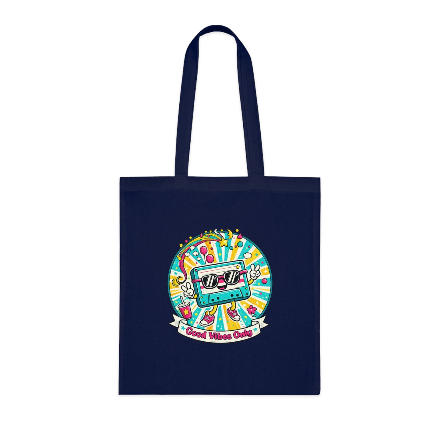 Retro Good Vibes Only Tote Bag | Colourful Cotton Shopping Bag | Reusable Retro Tote | 80s and  90s Inspired Gift