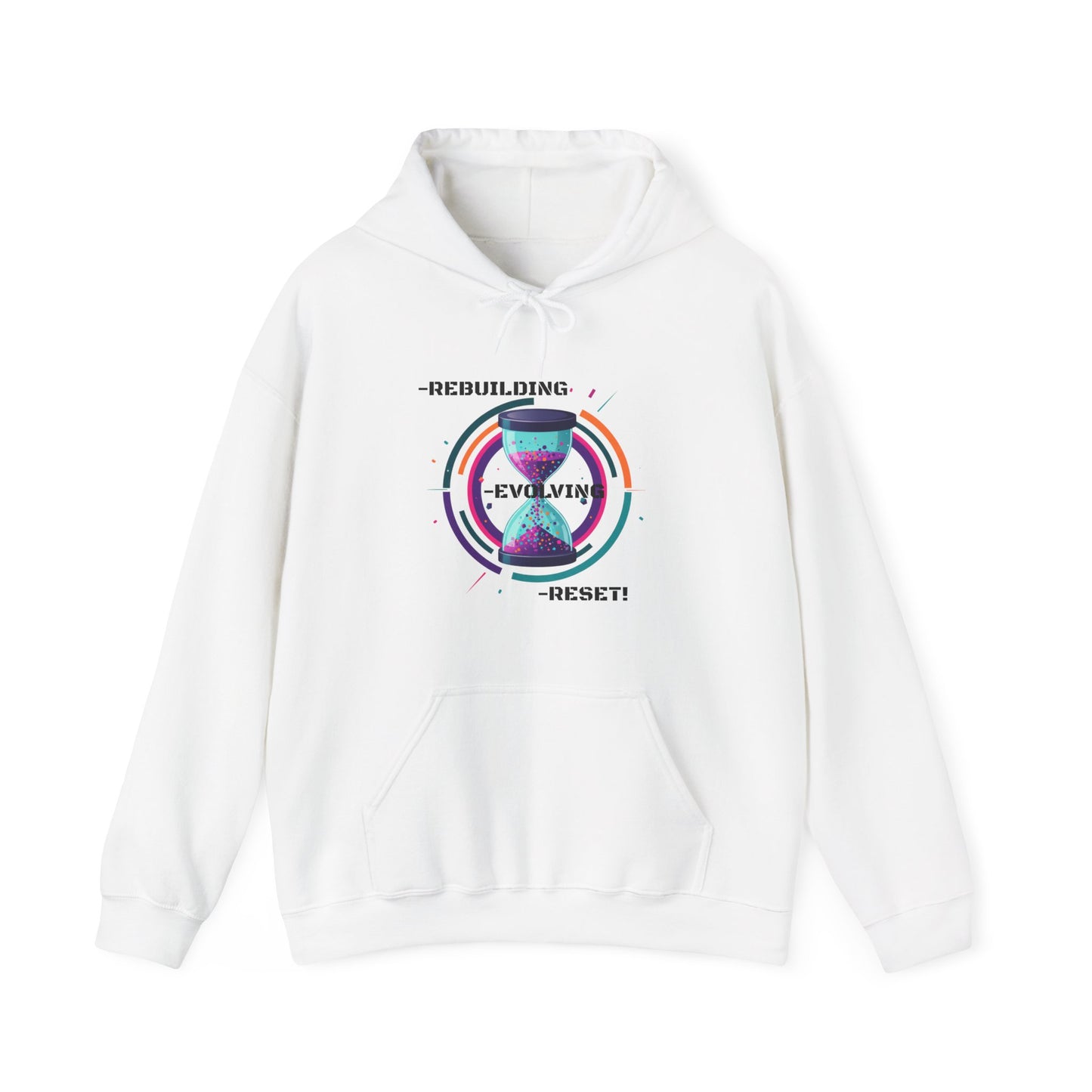 Sweat à capuche graphique inspirant : Reconstruire, Évoluer, Réinitialiser