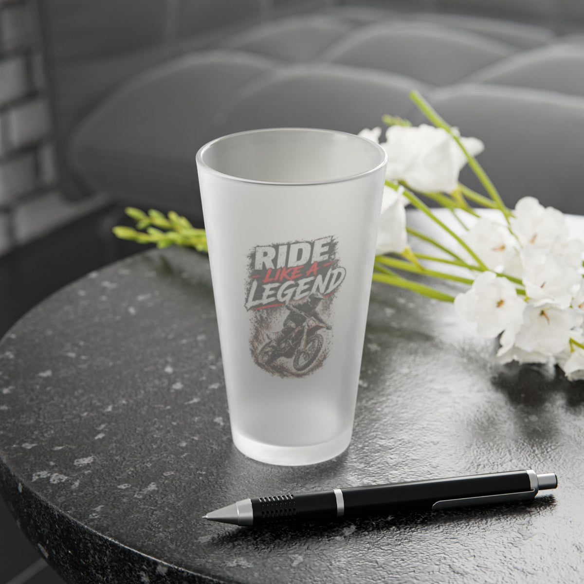 Ride Like a Legend Frosted Moto Pint Glass