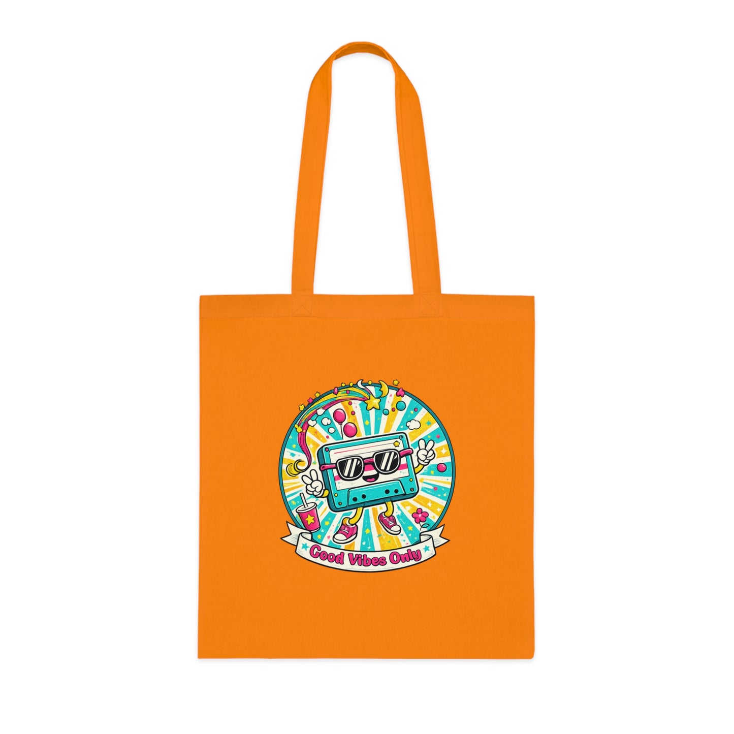 Retro Good Vibes Only Tote Bag | Colourful Cotton Shopping Bag | Reusable Retro Tote | 80s and  90s Inspired Gift