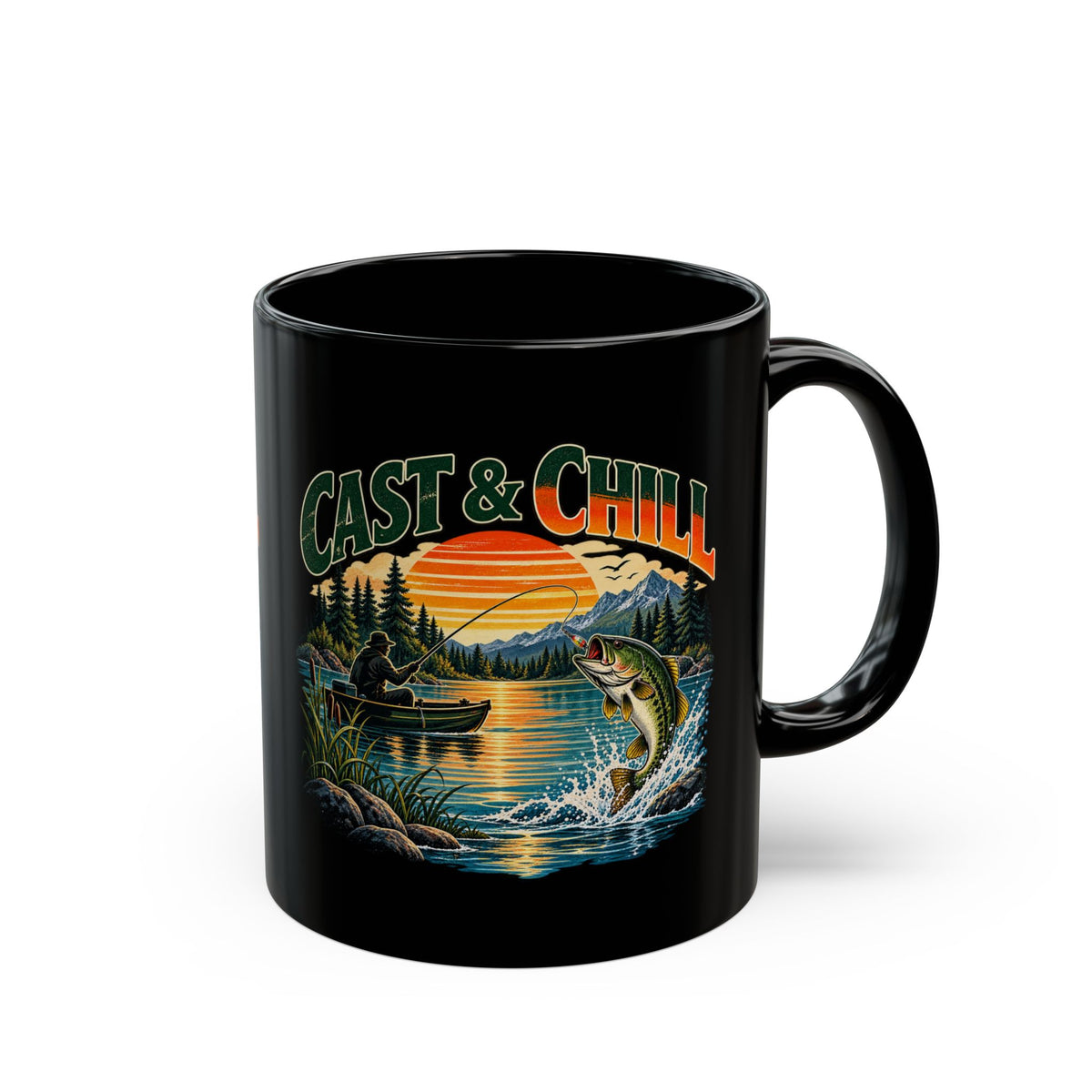 Cast & Chill Black Fishing Mug – Vintage Angler Mug