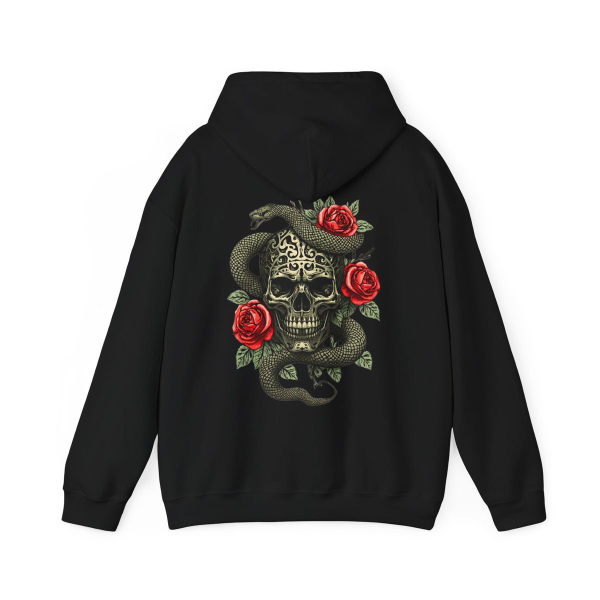 Kapuzenpullover Eiserner Schädel mit Schlange und Rosen | Rückendruck