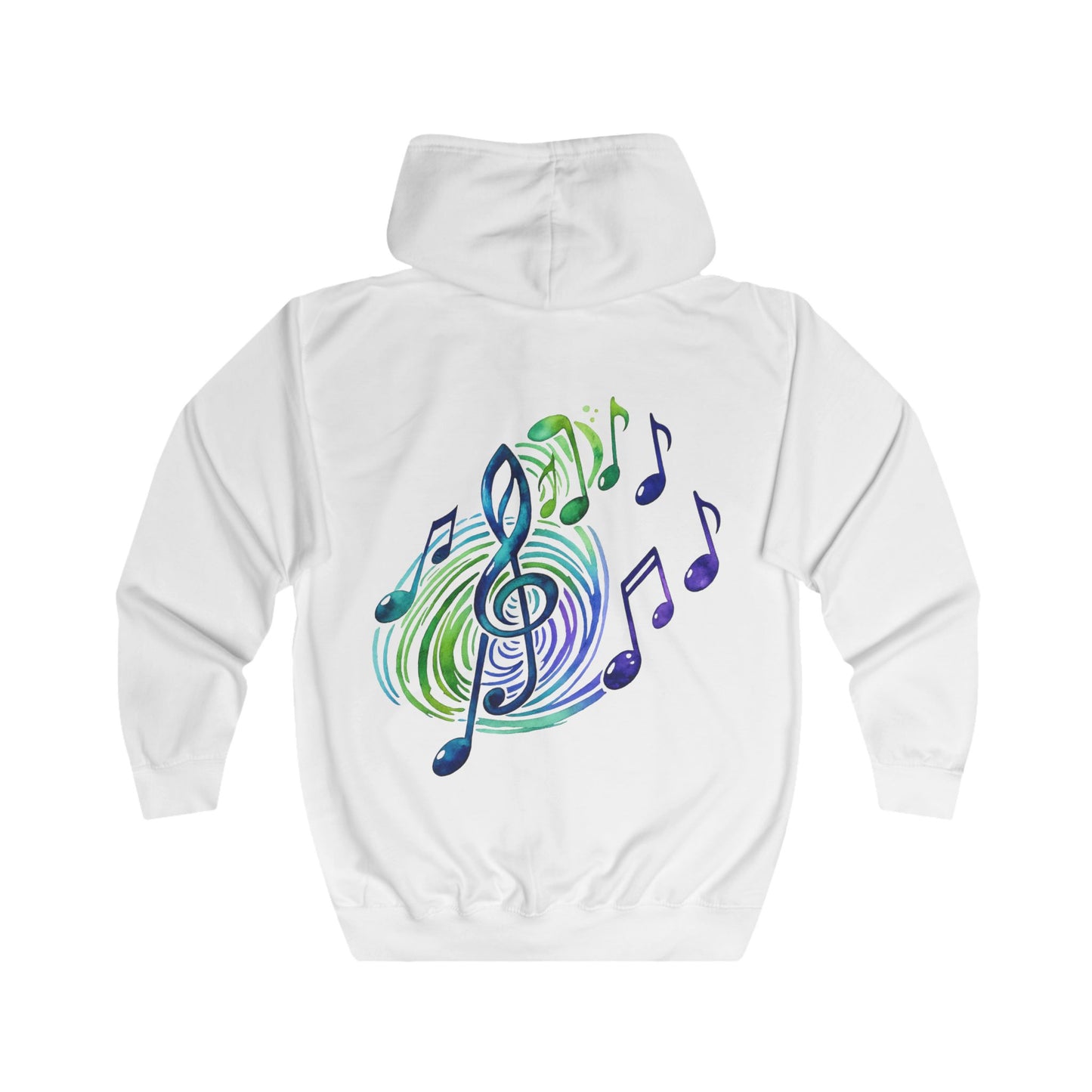 Sweat à capuche zippé Notes de musique clé de sol – Motif unique sur la poitrine et dans le dos