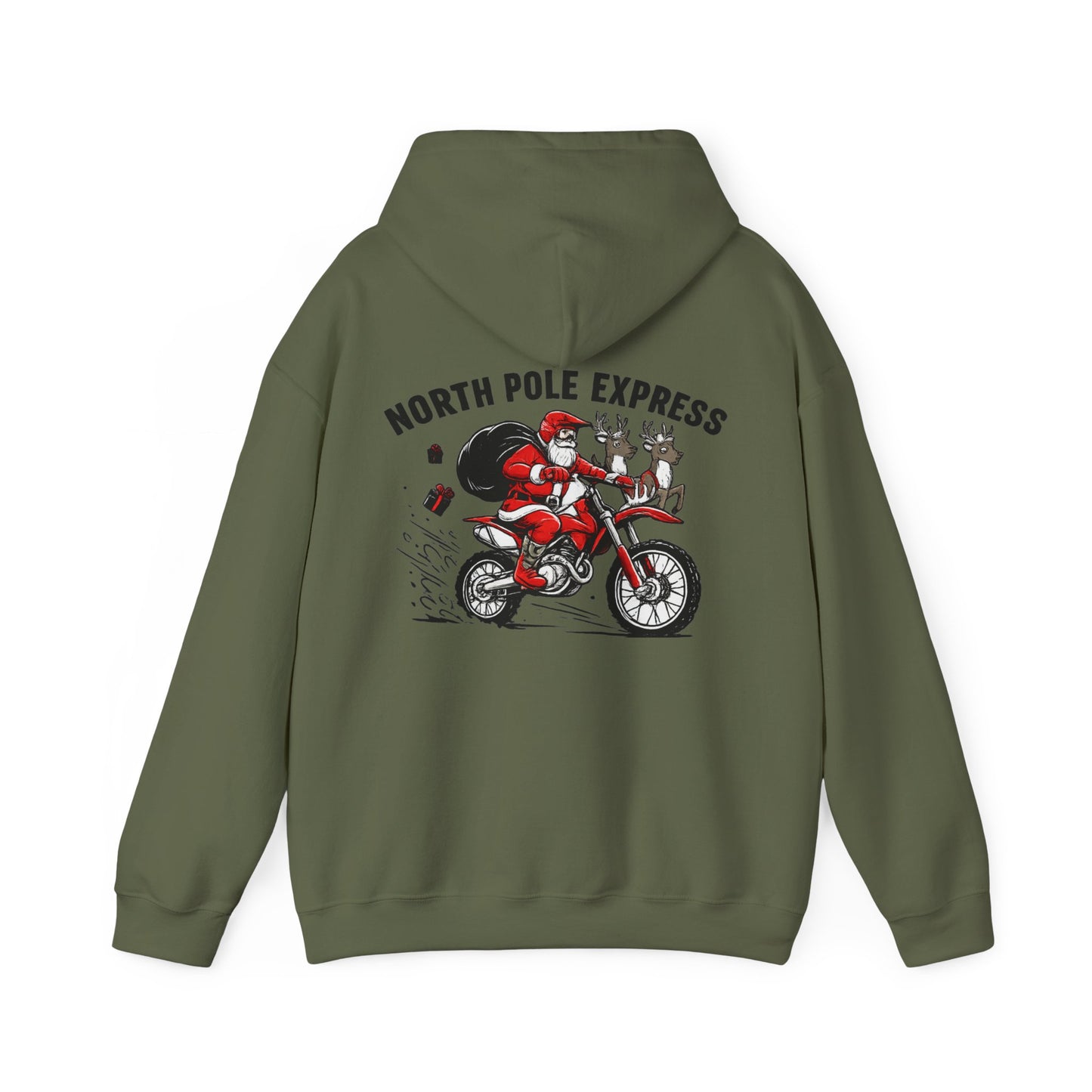 North Pole Express Motocross Christmas Hoodie   Santa Dirt Bike