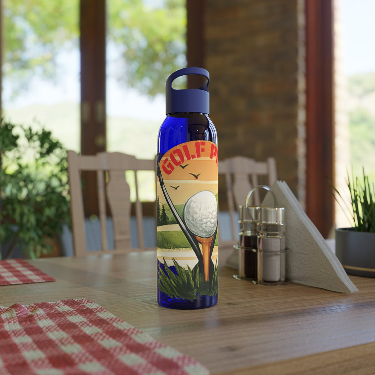Gourde Golf Pro — Design rétro « Sunset » avec balle et tee de golf