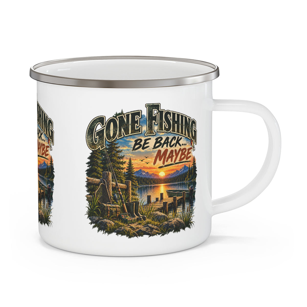 Gone Fishing, Be Back… Maybe Enamel Mug – Vintage Fishing Mug