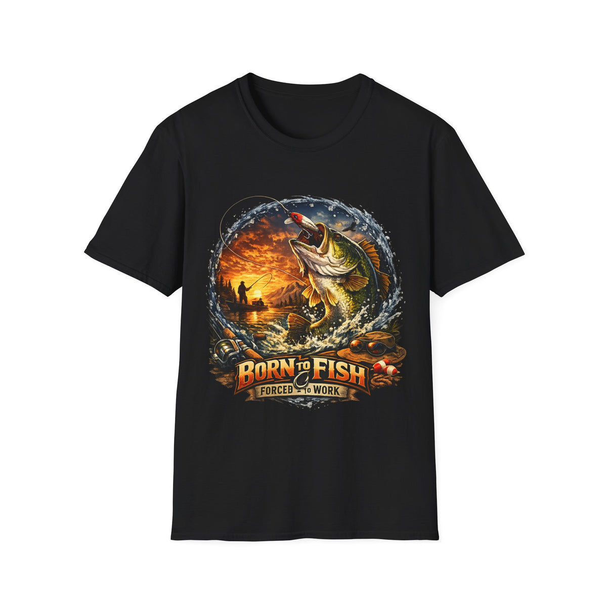 Born to Fish Forced to Work T-Shirt – Fishing Graphic Tee