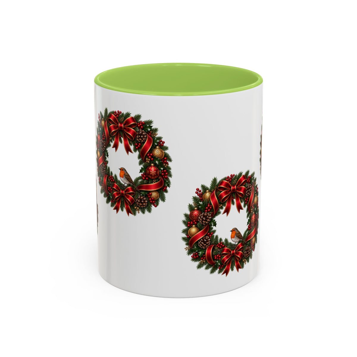 Christmas Wreath & Robin Accent Mug – Festive Christmas Mug