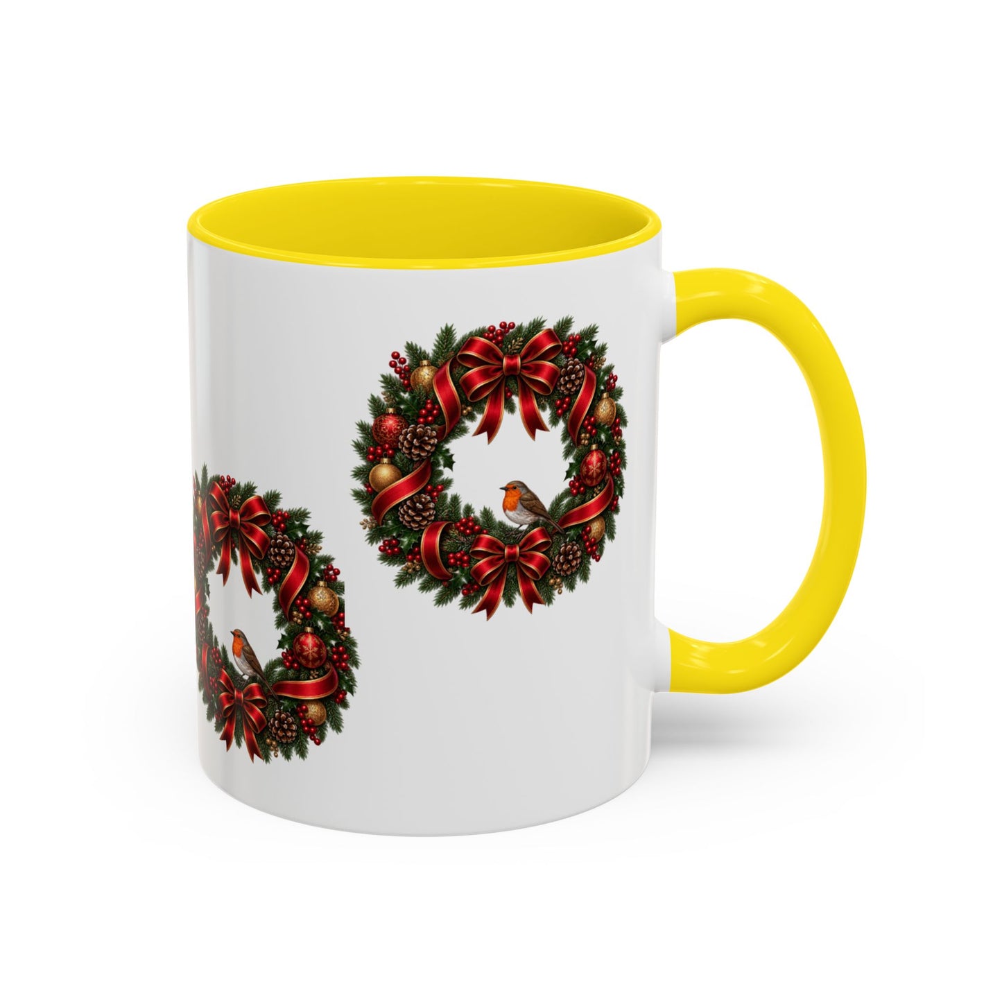 Christmas Wreath & Robin Accent Mug – Festive Christmas Mug
