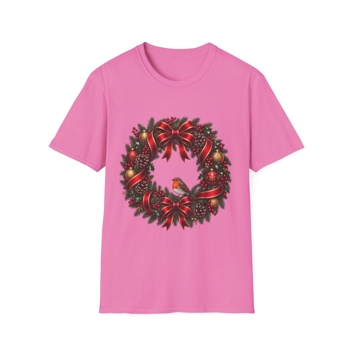 Christmas Wreath & Robin T-Shirt – Festive Botanical Tee