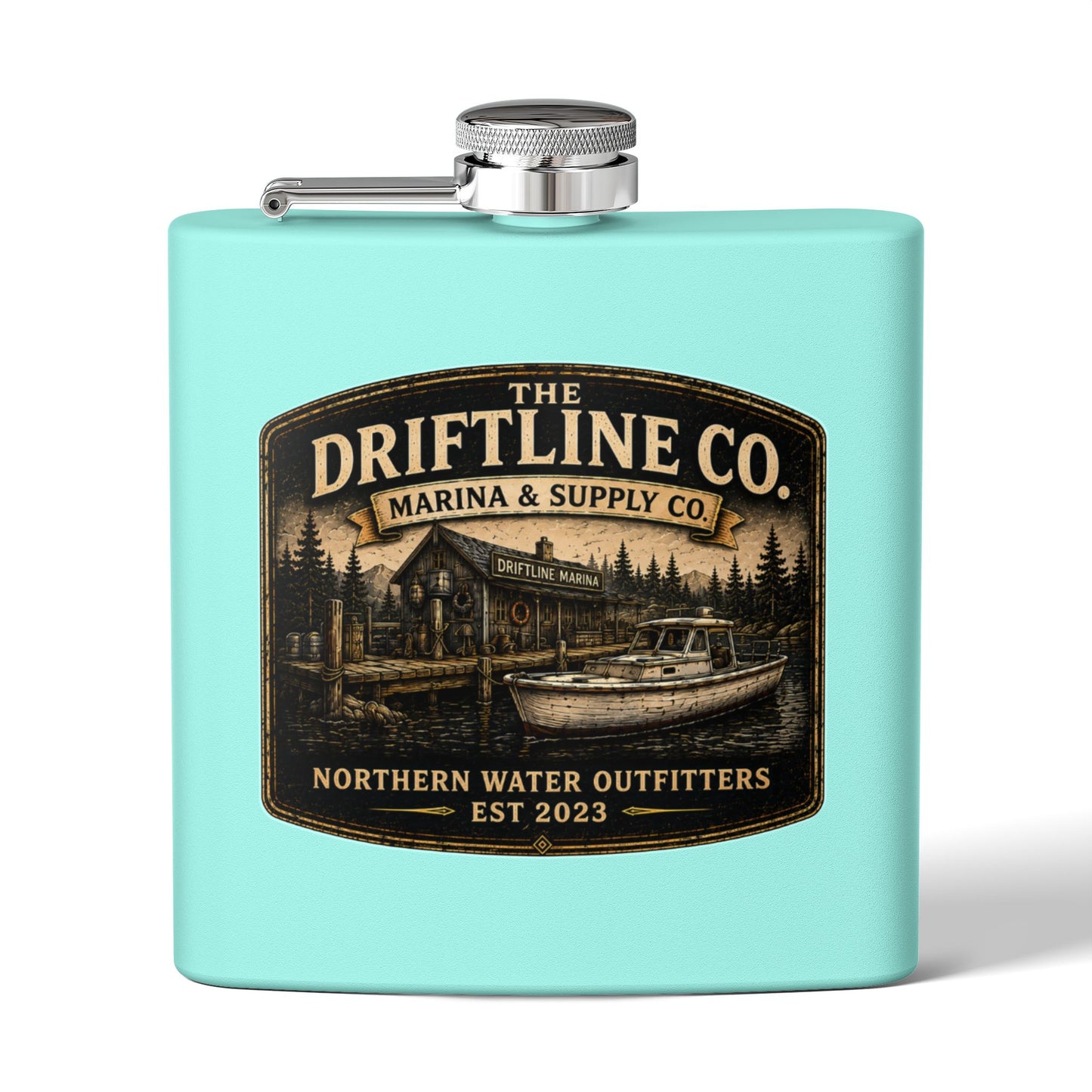 The Driftline Company Marina & Supply Co. Hip Flask | Northern Water Outfitters Stainless Steel Flask