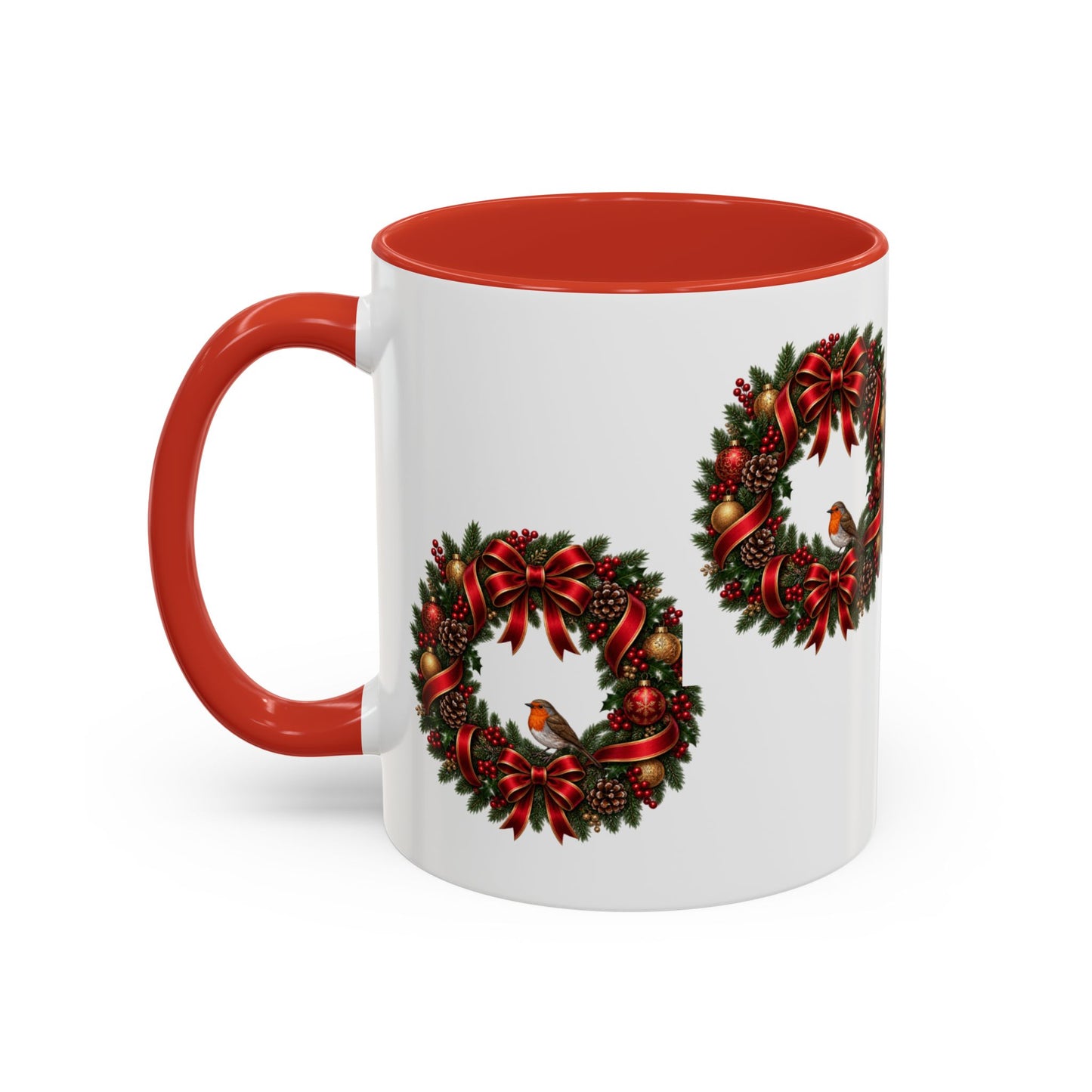Christmas Wreath & Robin Accent Mug – Festive Christmas Mug