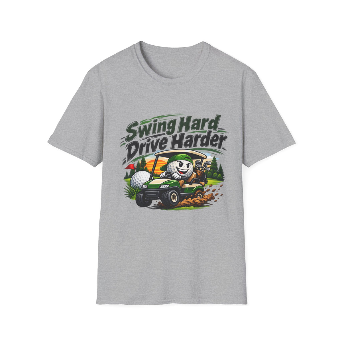 T-shirt Dessin Animé Chariot de Golf Swingue Fort Frappe Encore Plus Fort T-shirt Drôle de Golf