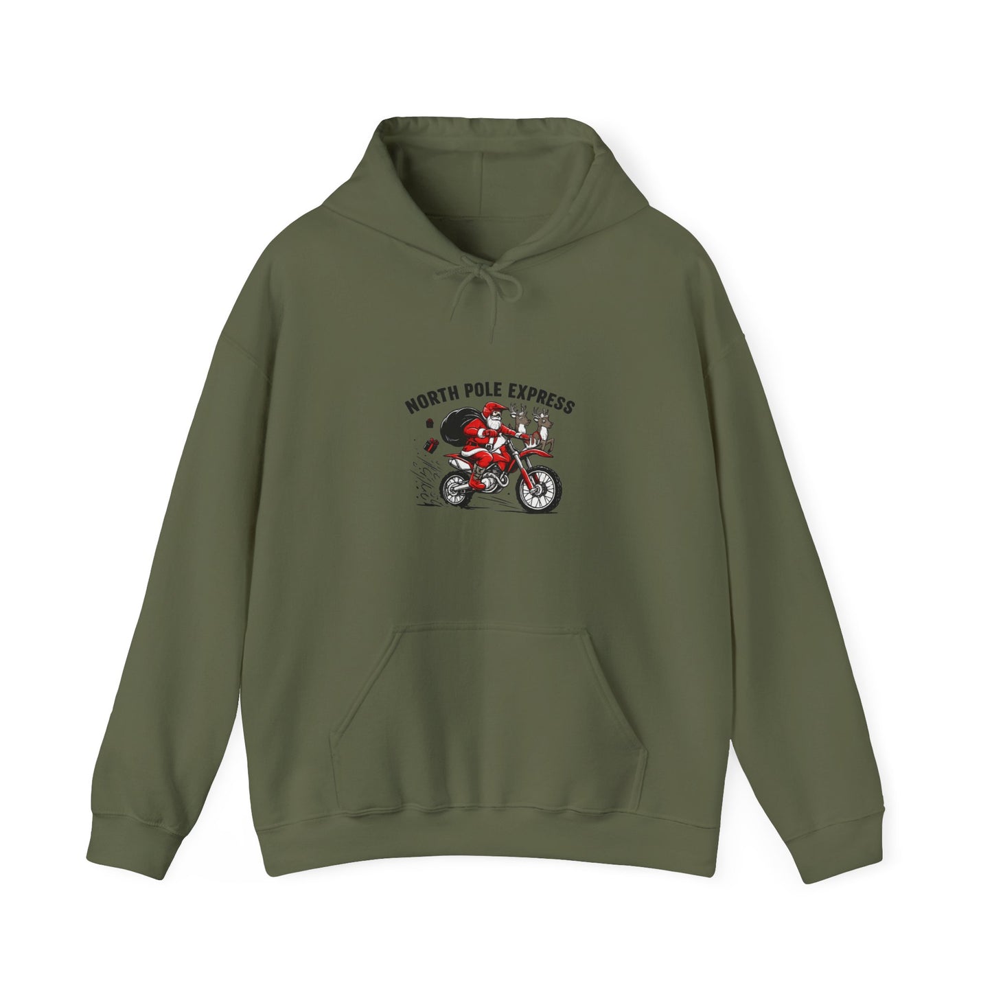 North Pole Express Motocross Christmas Hoodie   Santa Dirt Bike