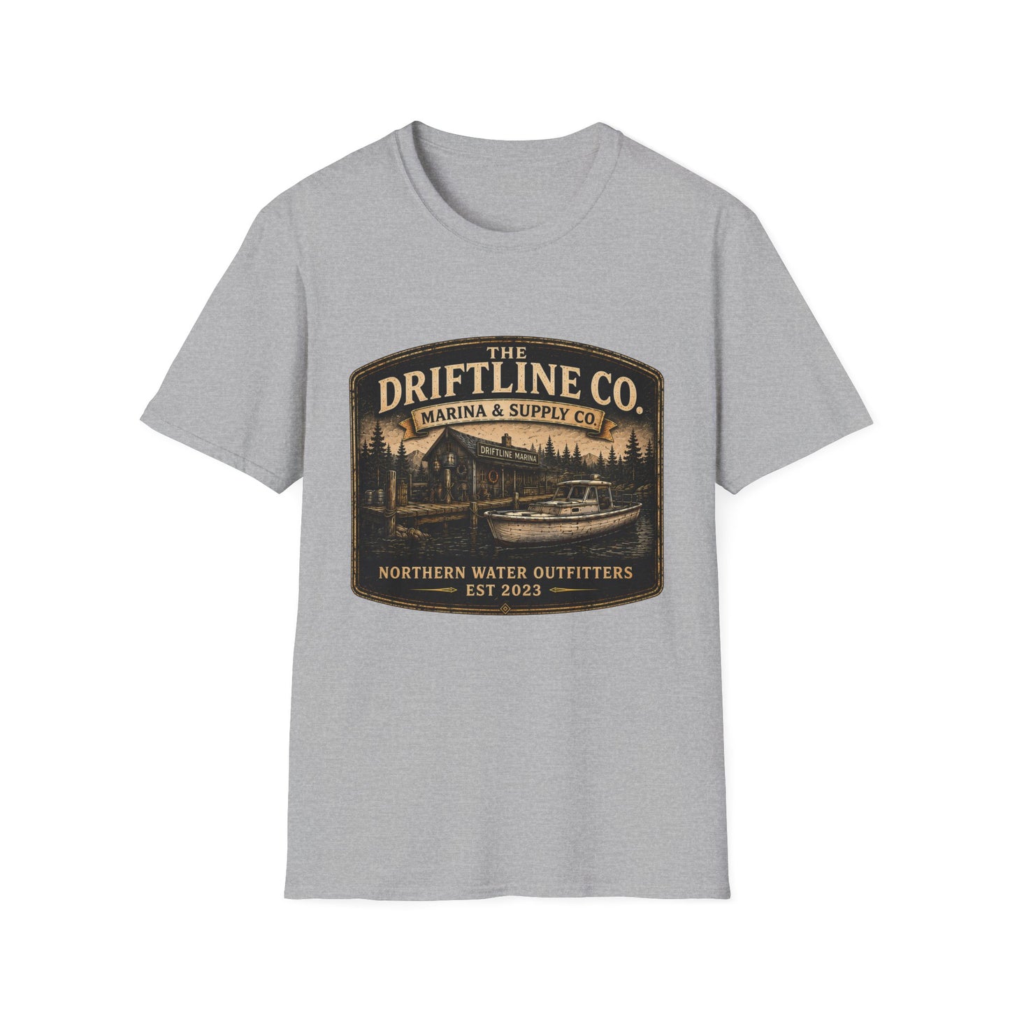 The Driftline Company Marina & Supply Co. Northern Water Outfitters Graphic T-Shirt | Vintage Fishing Tee