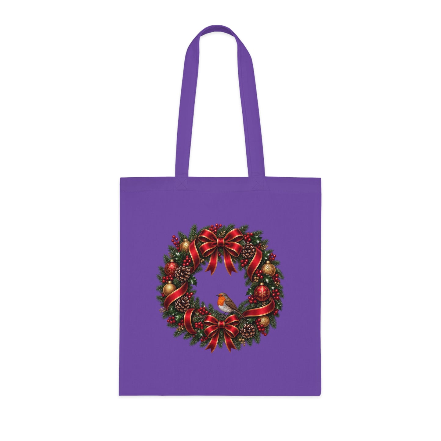 Christmas Wreath & Robin Cotton Tote Bag – Festive Christmas Bag