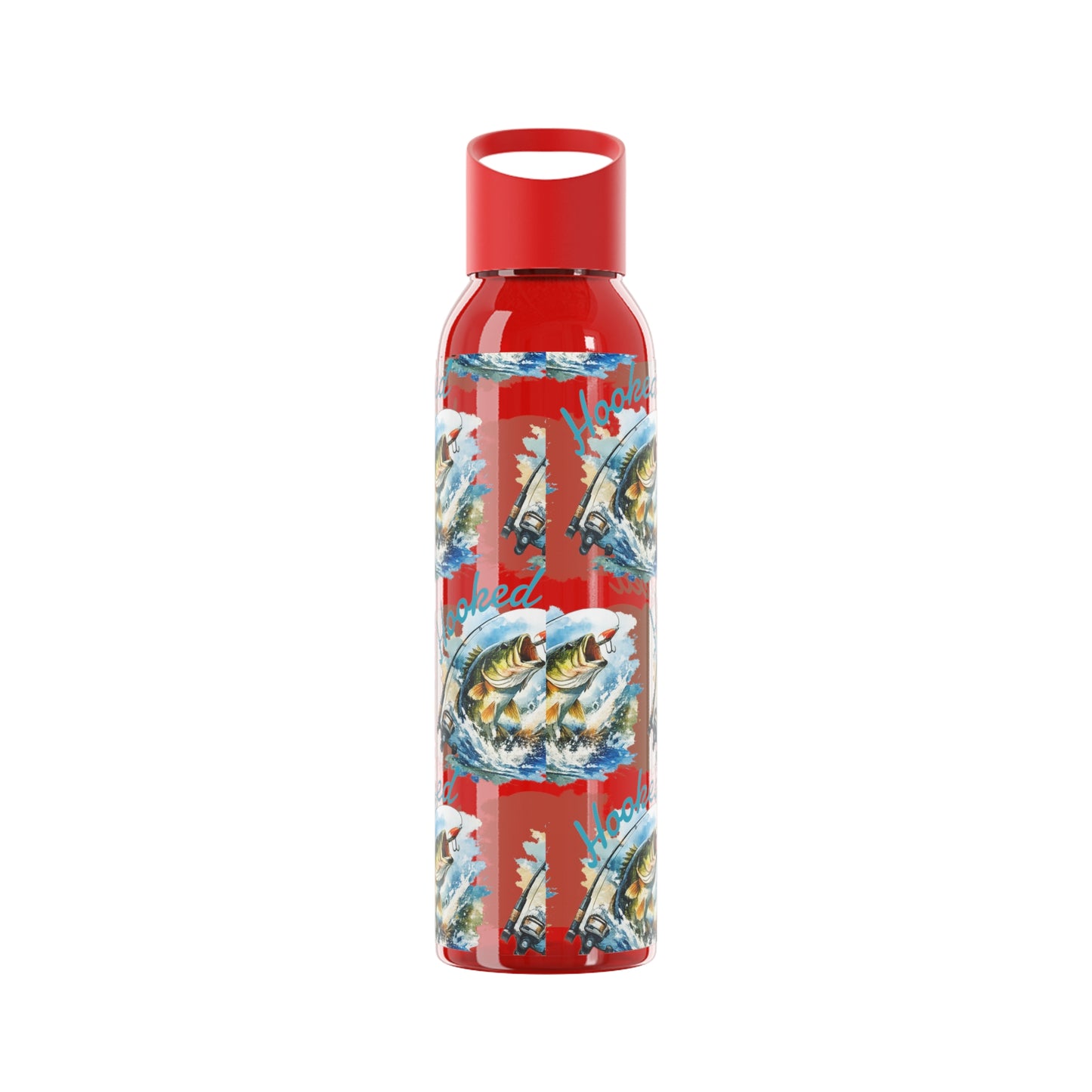 Bouteille d'eau graphique de pêche, poisson accroché, éclaboussures, bouteille de boisson