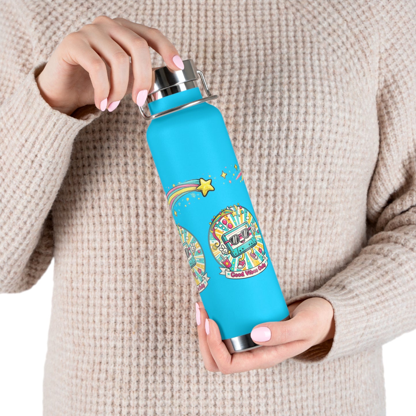 Retro Good Vibes Only Insulated Flask | Colourful Retro Travel Bottle | Stainless Steel Drinks Bottle | 80s & 90s Inspired