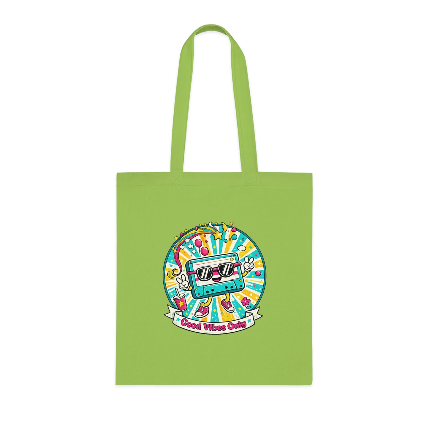 Retro Good Vibes Only Tote Bag | Colourful Cotton Shopping Bag | Reusable Retro Tote | 80s and  90s Inspired Gift