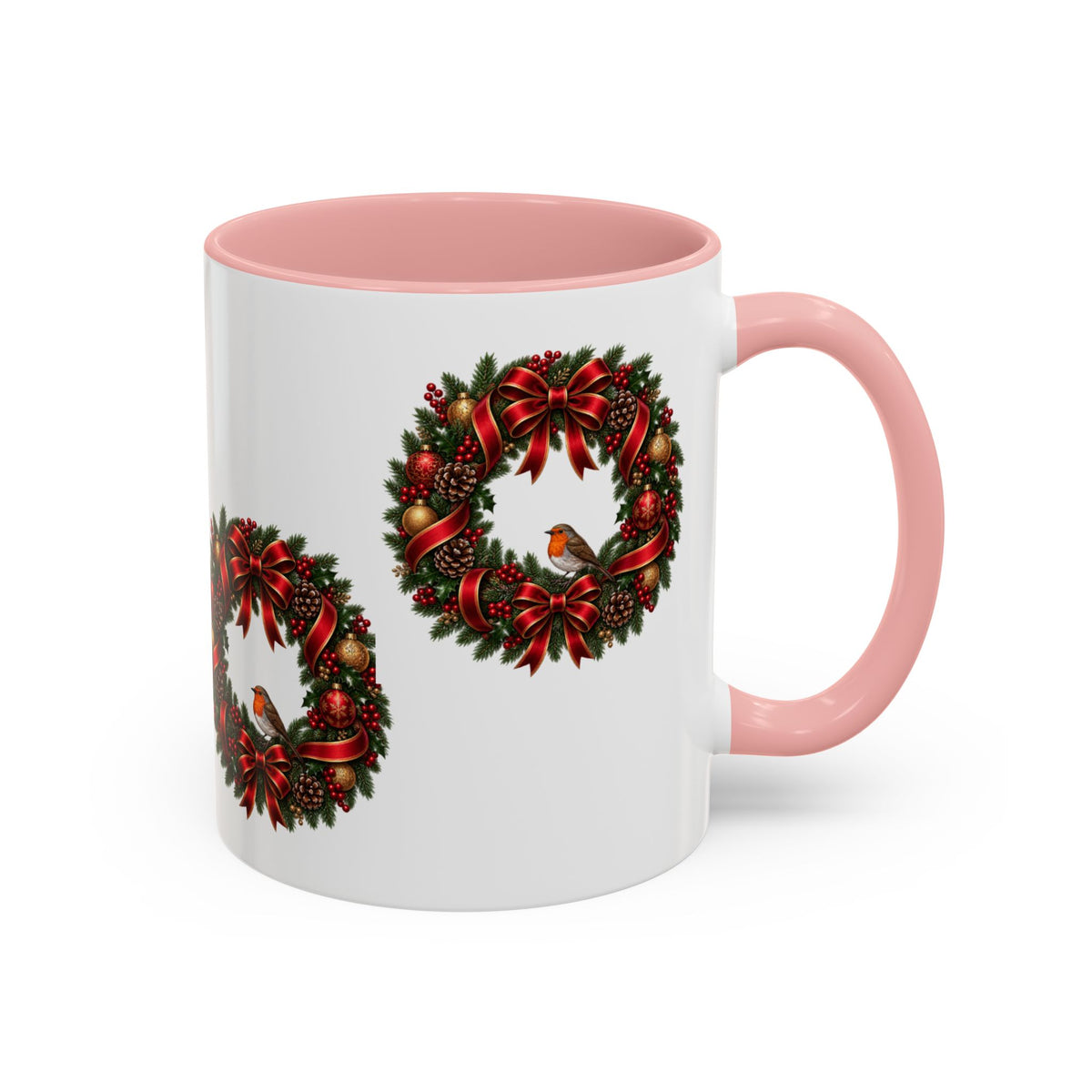 Christmas Wreath & Robin Accent Mug – Festive Christmas Mug