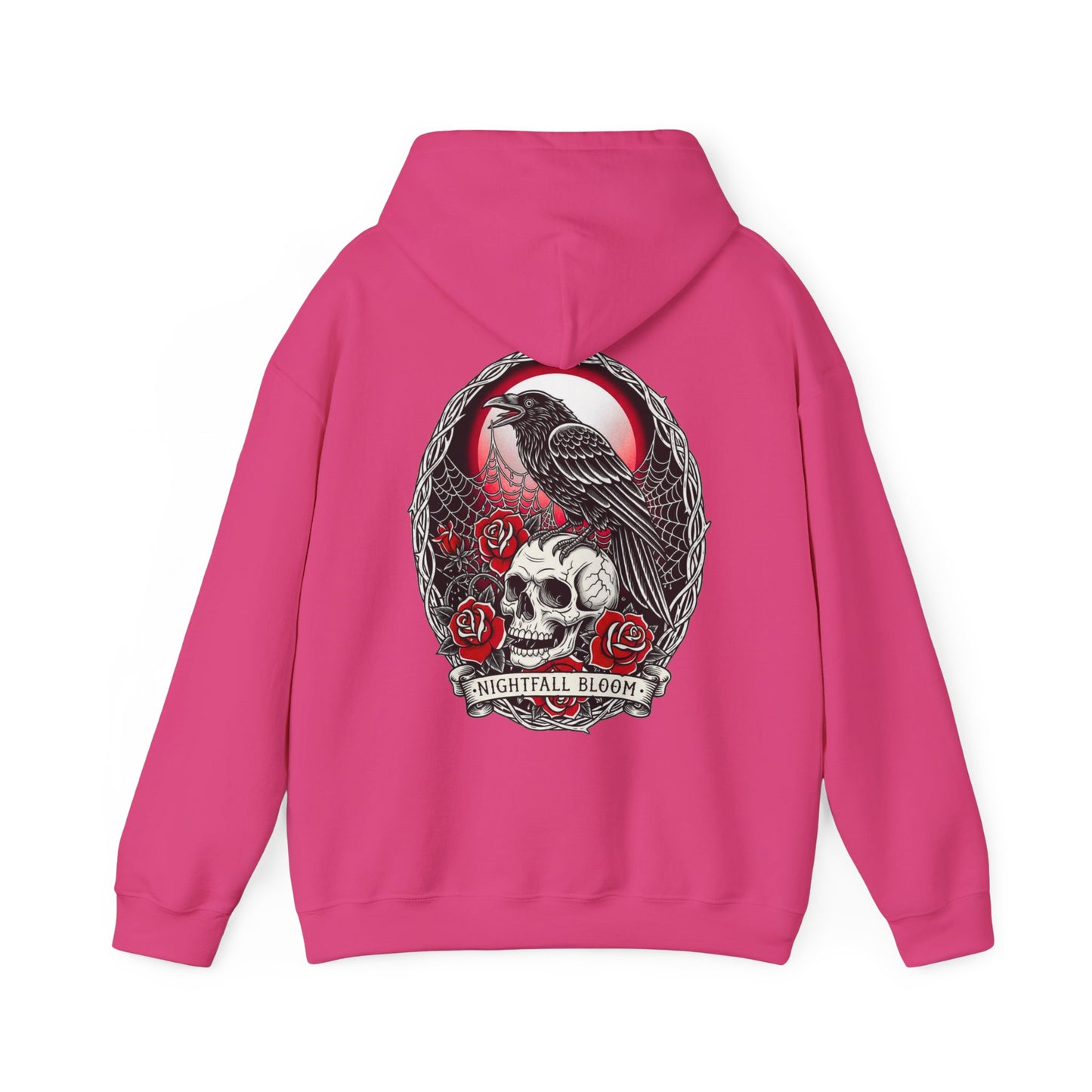 Nightfall Bloom Gothic Hoodie – Raven, Skull & Red Rose Halloween Hoodie