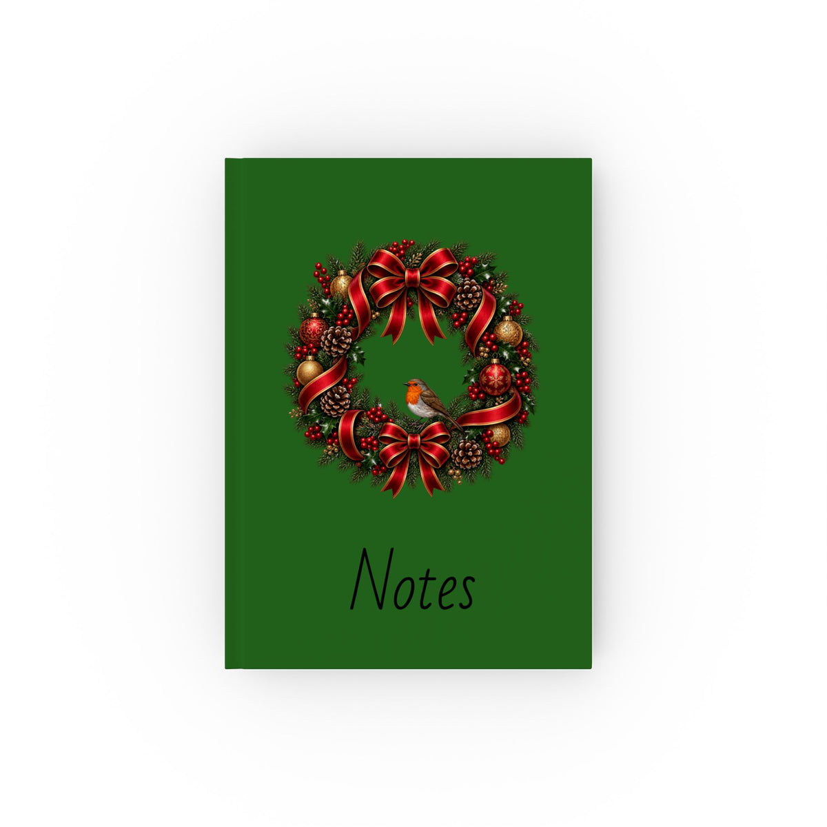 Christmas Wreath & Robin Notebook – Festive Hardback Journal