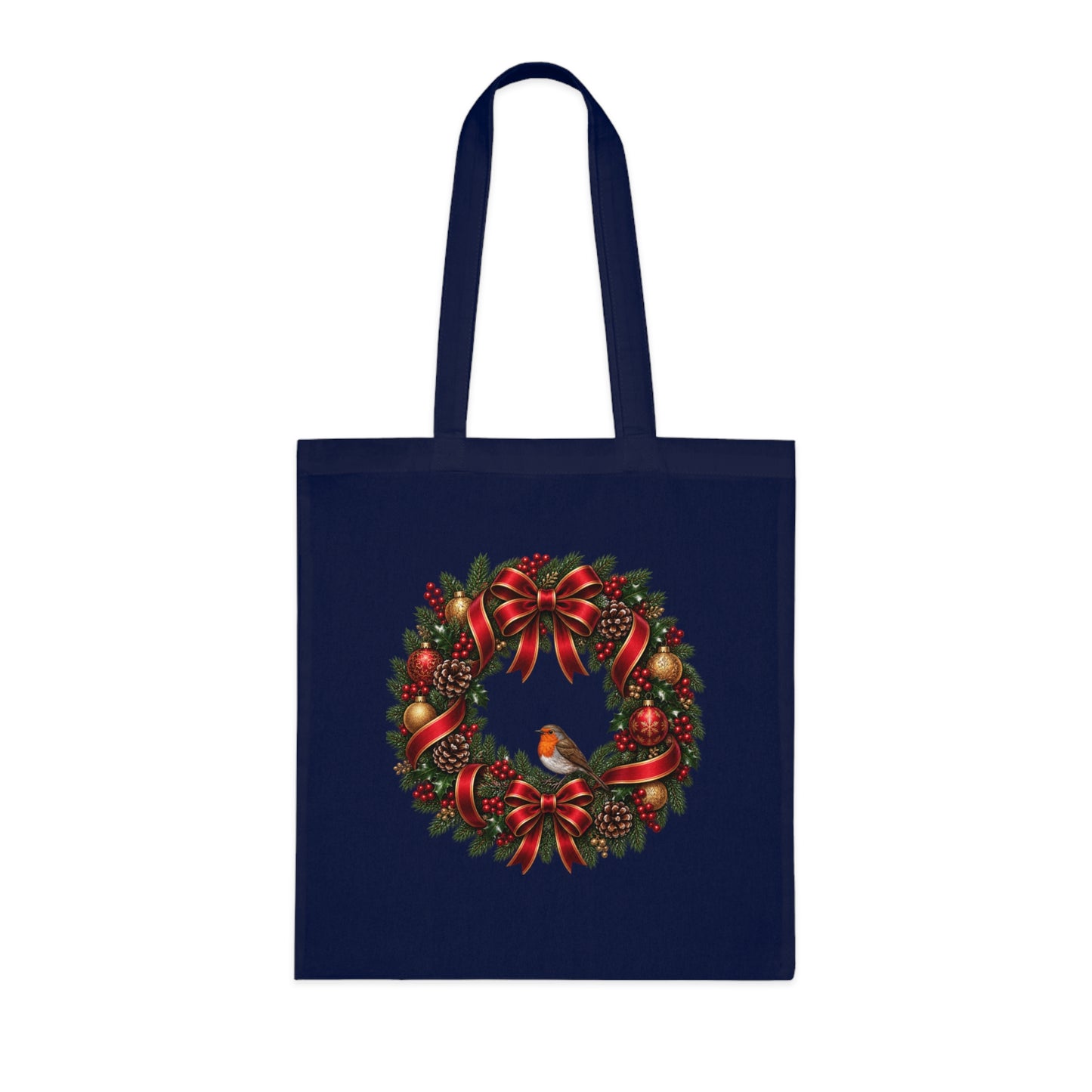 Christmas Wreath & Robin Cotton Tote Bag – Festive Christmas Bag