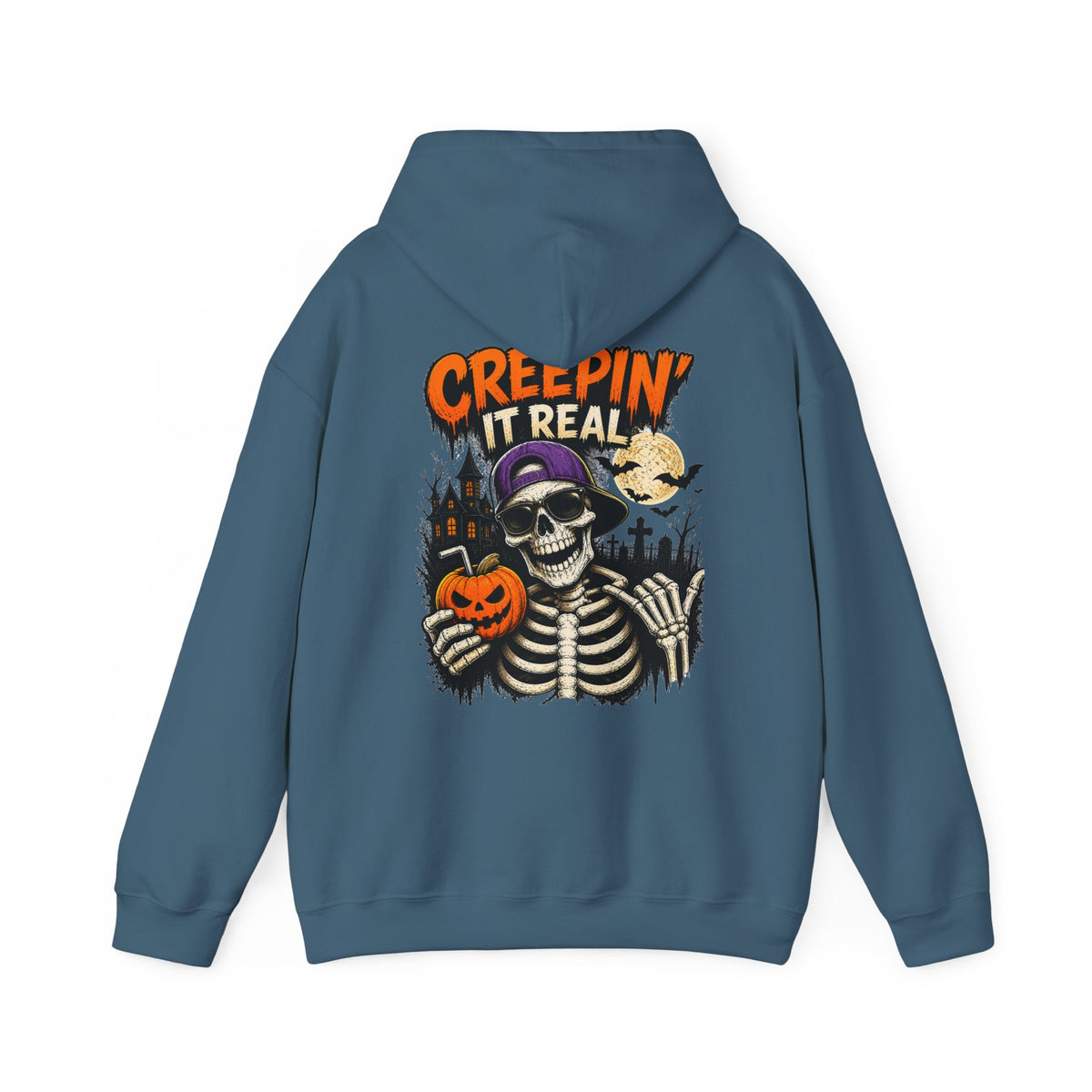 Creepin’ It Real Halloween Hoodie – Unisex Skeleton Graphic Hoodie