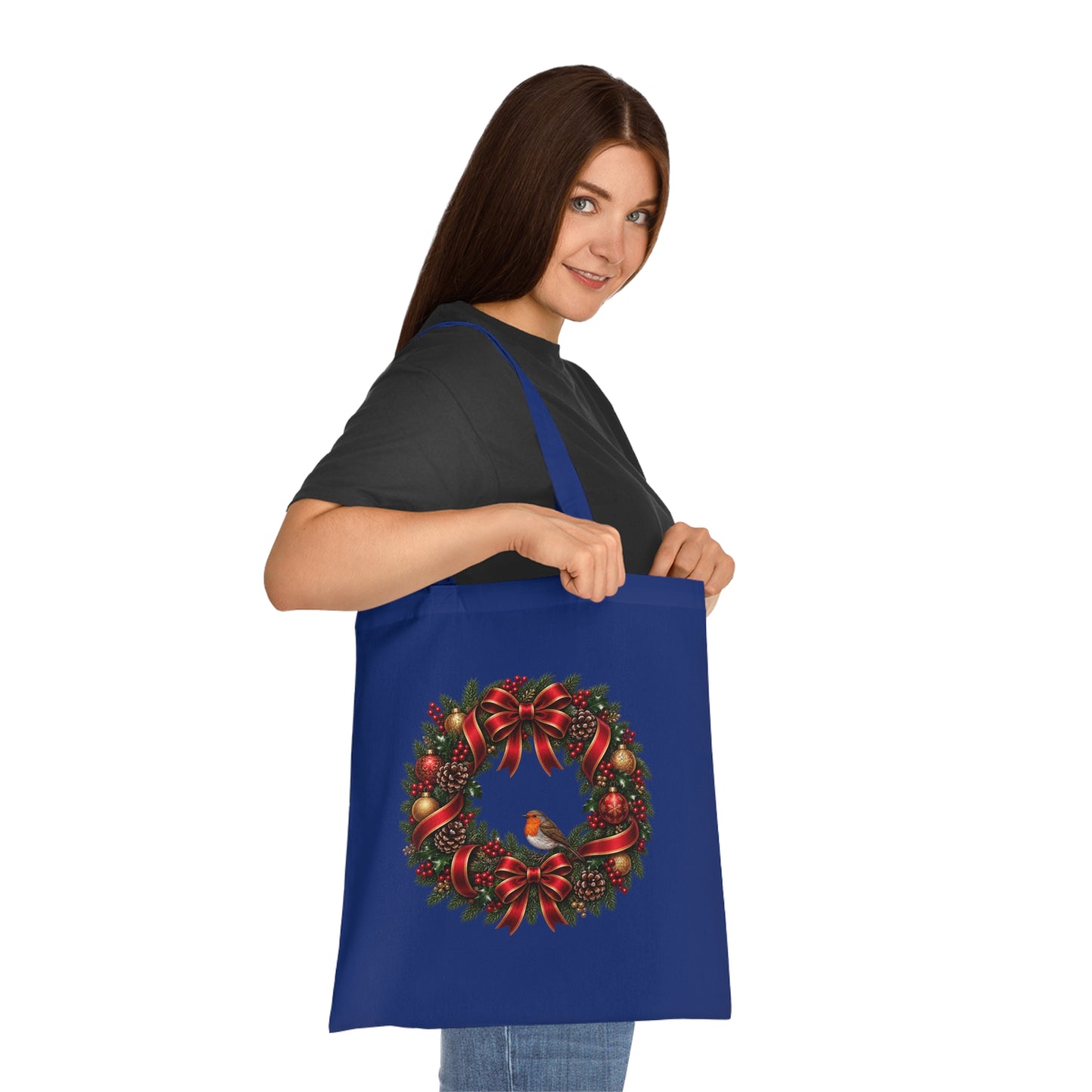 Christmas Wreath & Robin Cotton Tote Bag – Festive Christmas Bag
