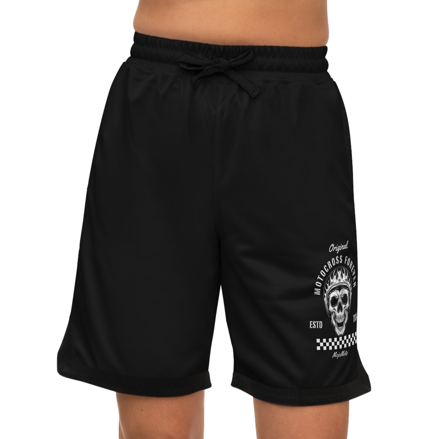Short de basket Skull Racer noir en maille côtelée style streetwear