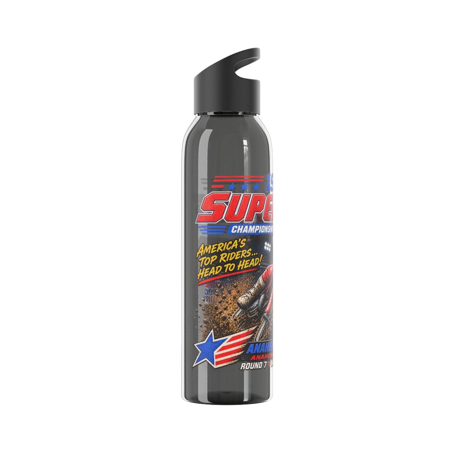 Supercross 1986 Moto Racing Water Bottle  Retro Motocross Champion Design