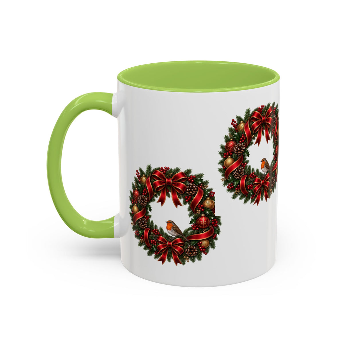 Christmas Wreath & Robin Accent Mug – Festive Christmas Mug