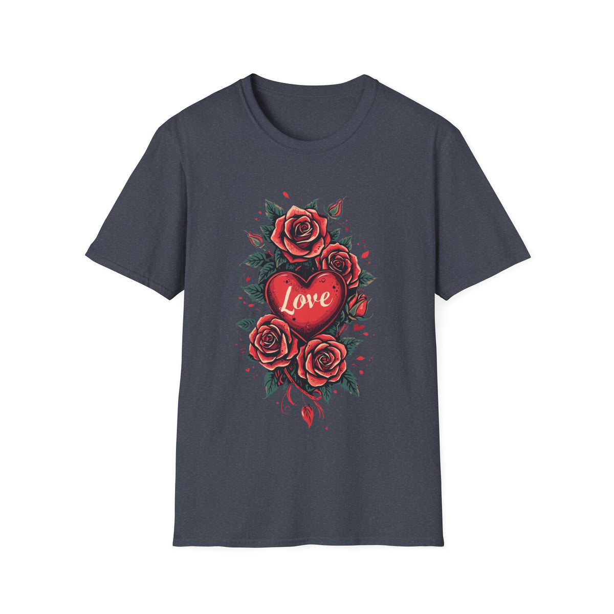Rotes Rosenherz-T-Shirt mit floralem Tattoo-Motiv