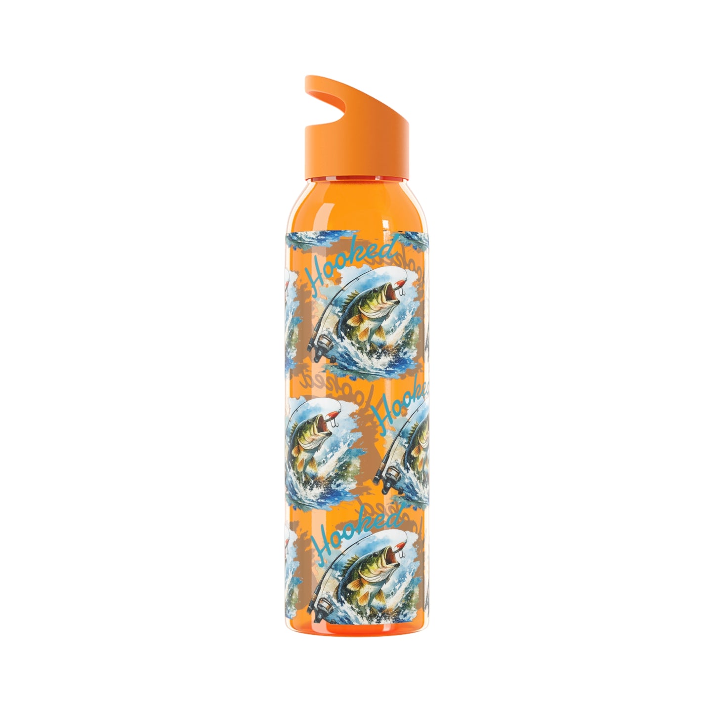 Bouteille d'eau graphique de pêche, poisson accroché, éclaboussures, bouteille de boisson